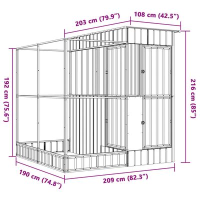 vidaXL Aviary with Extension Silver 209x203x216 cm Steel