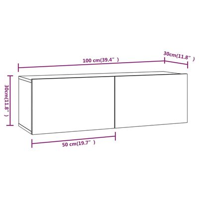 vidaXL Wall TV Cabinets 4 pcs High Gloss White 100x30x30 cm