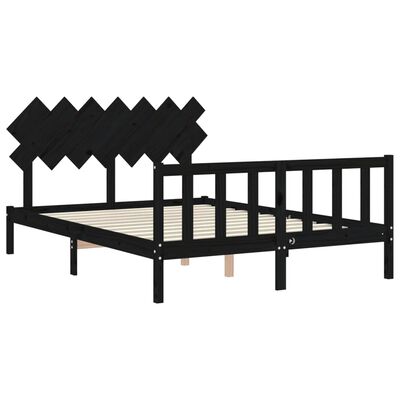 vidaXL Bed Frame with Headboard Black 140x190 cm Solid Wood