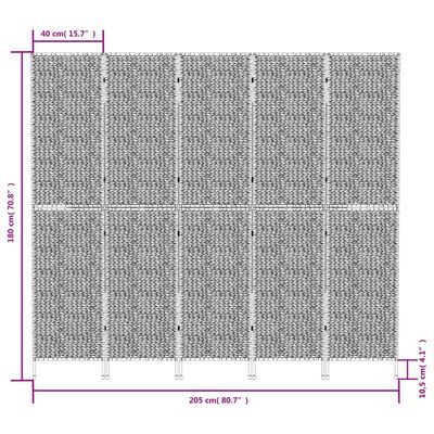 vidaXL Room Divider 5-Panel Brown 205x180 cm Water Hyacinth