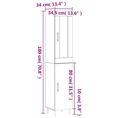 vidaXL Highboard Smoked Oak 34.5x34x180 cm Engineered Wood