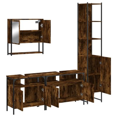 vidaXL 4 Piece Bathroom Furniture Set Smoked Oak Engineered Wood