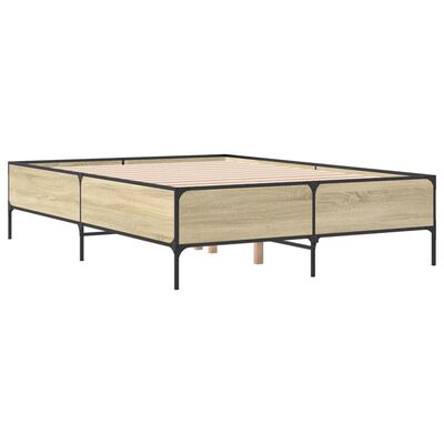 vidaXL Bed Frame Sonoma Oak 140x190 cm Engineered Wood and Metal