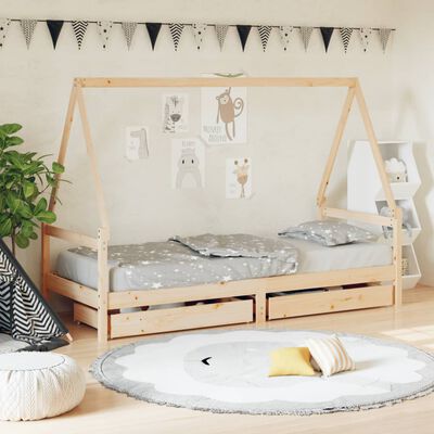 vidaXL Kids Bed Frame with Drawers 80x200 cm Solid Wood Pine