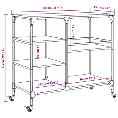 vidaXL Kitchen Trolley Sonoma Oak 100x45x89.5 cm Engineered Wood