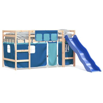 vidaXL Kids' Loft Bed with Curtains without Mattress Blue 90x200 cm