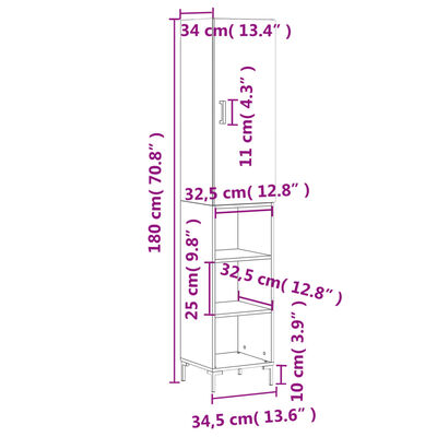 vidaXL Highboard Grey Sonoma 34.5x34x180 cm Engineered Wood