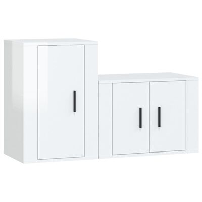 vidaXL 2 Piece TV Cabinet Set High Gloss White Engineered Wood