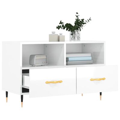 vidaXL TV Cabinet High Gloss White 80x36x50 cm Engineered Wood