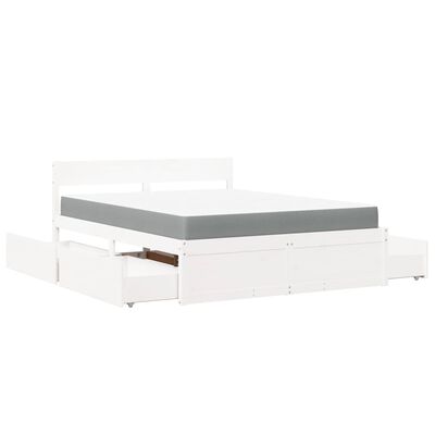 vidaXL Bed with Drawers and Mattress White 160x200 cm Solid Wood Pine