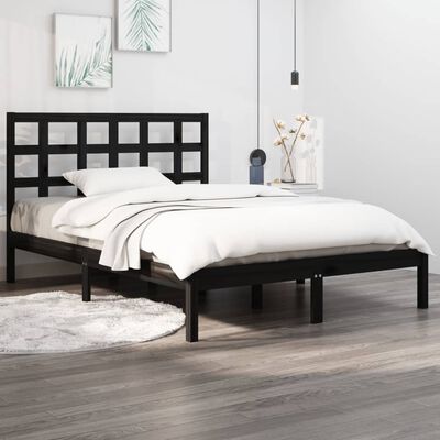 vidaXL Bed Frame without Mattress Black 135x190 cm Double Solid Wood