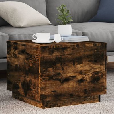 vidaXL Coffee Table with LED Lights Smoked Oak 50x50x40 cm