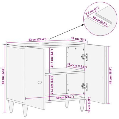 vidaXL Bathroom Sink Cabinet 62x33x58 cm Solid Wood Mango