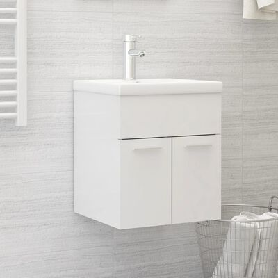 vidaXL Sink Cabinet with Built-in Basin High Gloss White Engineered Wood