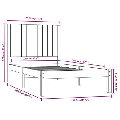 vidaXL Bed Frame without Mattress Honey Brown 100x200 cm Solid Wood Pine