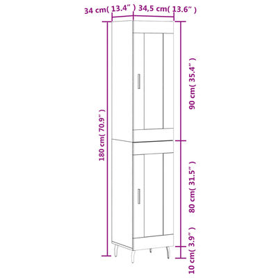 vidaXL Highboard Grey Sonoma 34.5x34x180 cm Engineered Wood