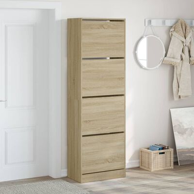 vidaXL Shoe Cabinet with 4 Flip-Drawers Sonoma Oak 60x34x187.5 cm