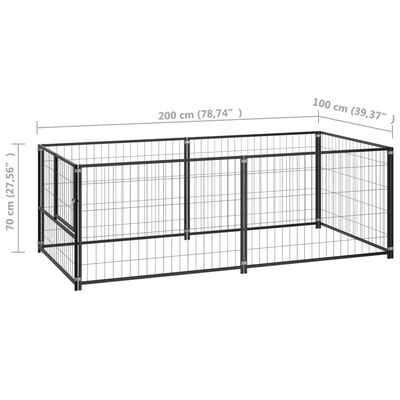 vidaXL Dog Kennel Black 200x100x70 cm Steel