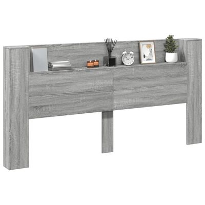 vidaXL Headboard Cabinet with LED Grey Sonoma 200x16.5x103.5 cm