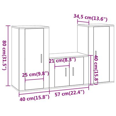 vidaXL 3 Piece TV Cabinet Set High Gloss White Engineered Wood