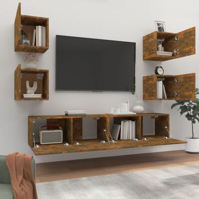 vidaXL 6 Piece TV Cabinet Set Smoked Oak Engineered Wood