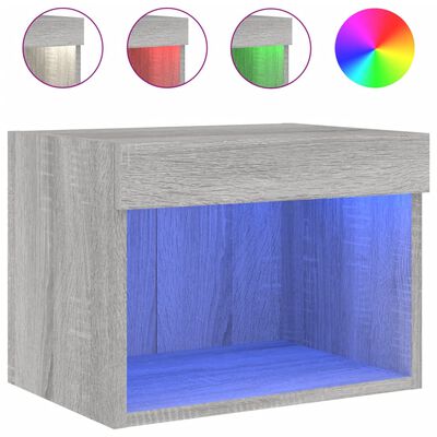 vidaXL Bedside Cabinet with LED Lights Wall-mounted Grey Sonoma