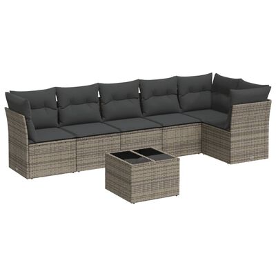 vidaXL 7 Piece Garden Sofa Set with Cushions Grey Poly Rattan