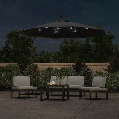 vidaXL Cantilever Garden Parasol with LED Lights and Steel Pole 300 cm Black