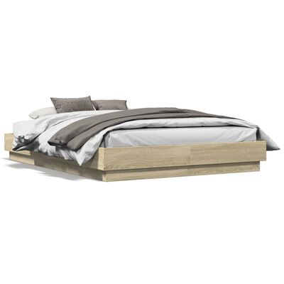 vidaXL Bed Frame with LED without Mattress Sonoma Oak 120x190 cm Small Double