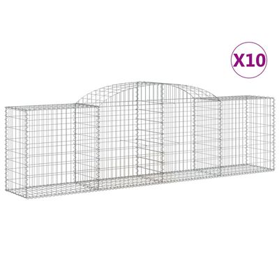 vidaXL Arched Gabion Baskets 10 pcs 300x50x80/100 cm Galvanised Iron