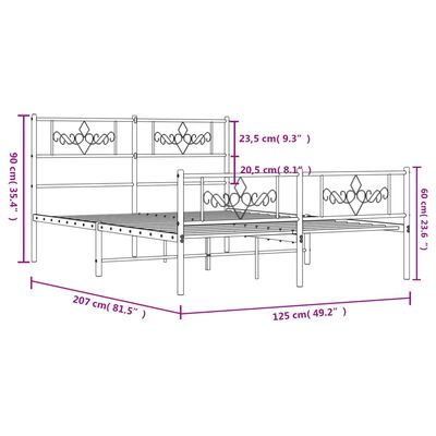 vidaXL Metal Bed Frame without Mattress with Footboard Black 120x200 cm