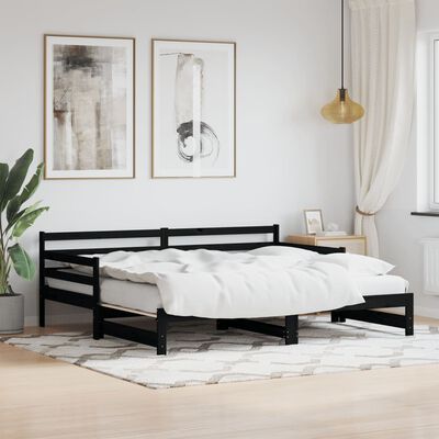 vidaXL Daybed with Trundle without Mattress Black 90x200 cm Solid Wood