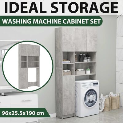 vidaXL Washing Machine Cabinet Set Concrete Grey Engineered Wood