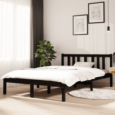 vidaXL Bed Frame without Mattress Black Solid Wood 120x190 cm Small Double