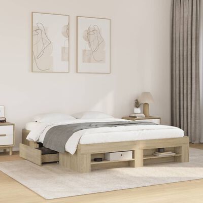 vidaXL Bed Frame without Mattress Sonoma Oak 150x200 cm King Size Engineered Wood