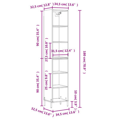 vidaXL Highboard White 34.5x32.5x180 cm Engineered Wood