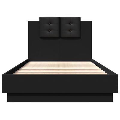 vidaXL Bed Frame with Headboard Black 75x190 cm Small Single Engineered Wood