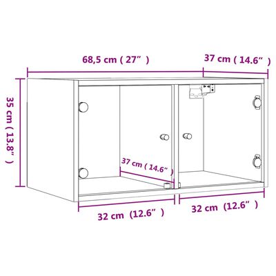 vidaXL Wall Cabinets with Glass Doors 2 pcs Smoked Oak 68.5x37x35 cm