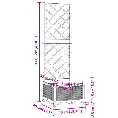 vidaXL Garden Planter with Trellis Dark Grey 40x40x121.5 cm PP