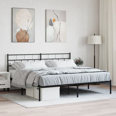 vidaXL Metal Bed Frame without Mattress with Headboard Black 183x213 cm