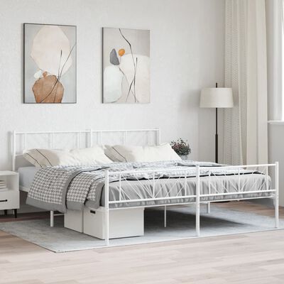 vidaXL Metal Bed Frame without Mattress with Footboard White 193x203 cm