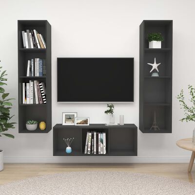 vidaXL 3 Piece TV Cabinet Set Grey Engineered Wood