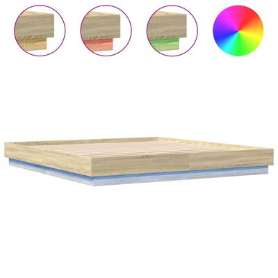 vidaXL Bed Frame with LED without Mattress Sonoma Oak 180x200 cm Super King