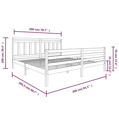 vidaXL Bed Frame without Mattress Black Solid Wood 200x200 cm (810454+814118)