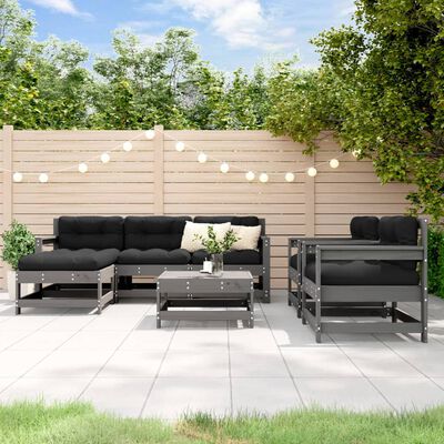 vidaXL 7 Piece Garden Lounge Set Grey Solid Wood Pine