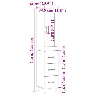 vidaXL Highboard Sonoma Oak 34.5x34x180 cm Engineered Wood