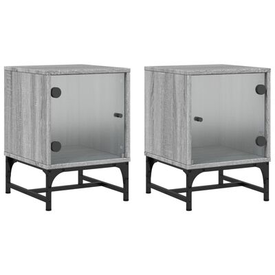 vidaXL Bedside Cabinets with Glass Doors 2 pcs Grey Sonoma 35x37x50 cm