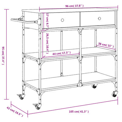 vidaXL Kitchen Trolley Sonoma Oak 105x42x95 cm Engineered Wood