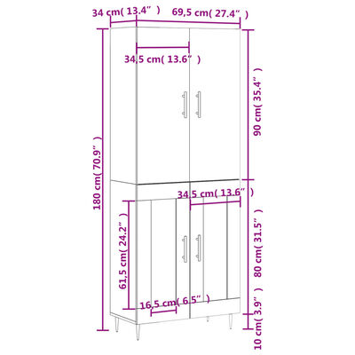 vidaXL Highboard Concrete Grey 69.5x34x180 cm Engineered Wood