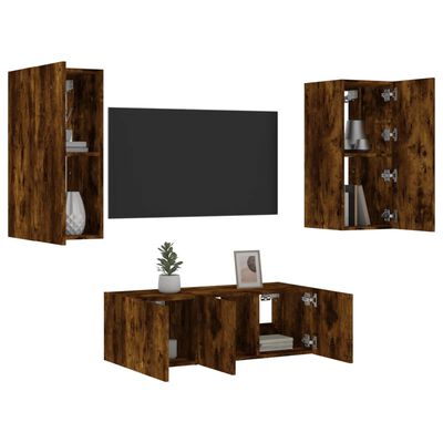 vidaXL 4 Piece TV Wall Units with LED Smoked Oak Engineered Wood